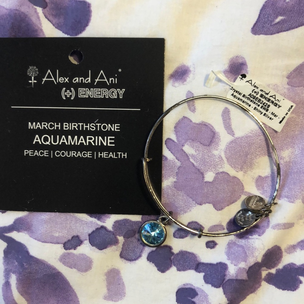 Alex and Ani Aquamarine crystal birthstone bangle bracelet